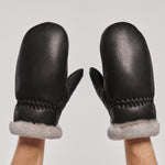 Cozy Men's Leather Mittens with Natural Fur in Black.