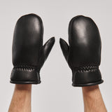 Cozy Men's Leather Mittens with Natural Fur in Black.