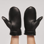 Cozy Men's Leather Mittens with Natural Fur in Black.